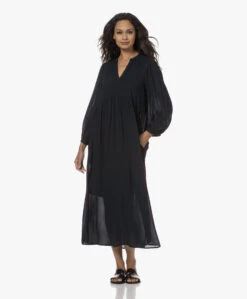 By-Bar Ravi Twill Jurk Met Driekwartmouwen - Midnight