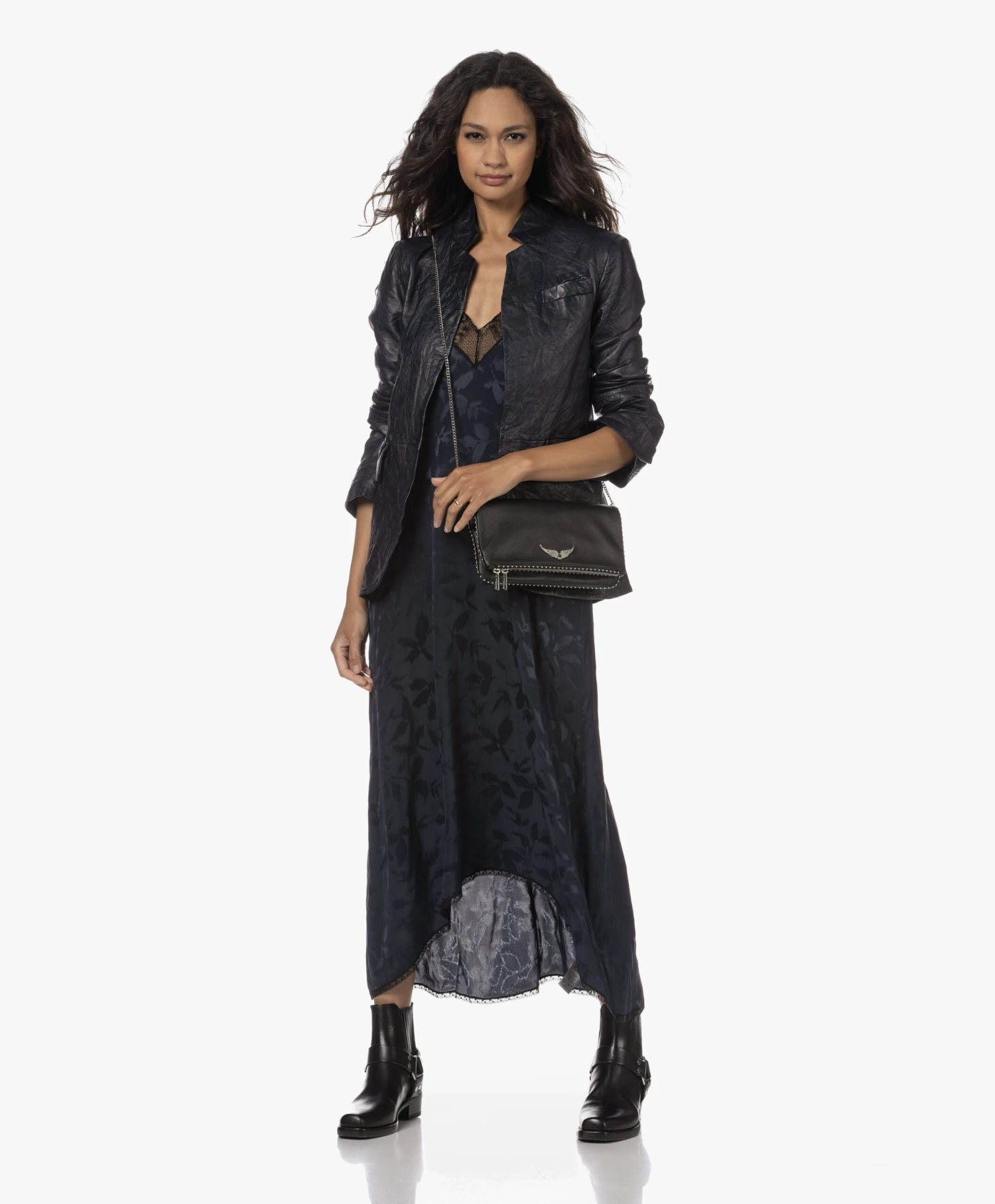 Zadig & Voltaire Risty Jacquard Zijden Slipdress - Inkt 2 Zadig & Voltaire Risty Jacquard Zijden Slipdress - Inkt - Afbeelding 2
