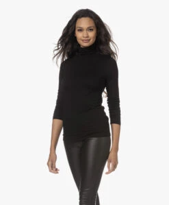 Majestic Filatures Viscose Soft Touch Jersey Colshirt - Zwart -Mode Kleding 230810 49b78537 2cd3 450c b371 17831a41d1f6