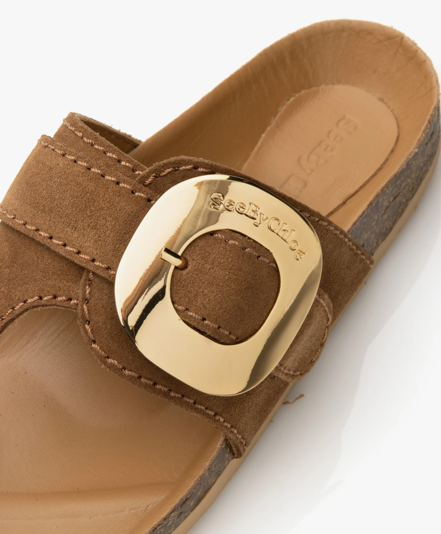 See By Chloé Chany Suède Teenslippers Met Kurkzool - Tan 3 See By Chloé Chany Suède Teenslippers Met Kurkzool - Tan - Afbeelding 3