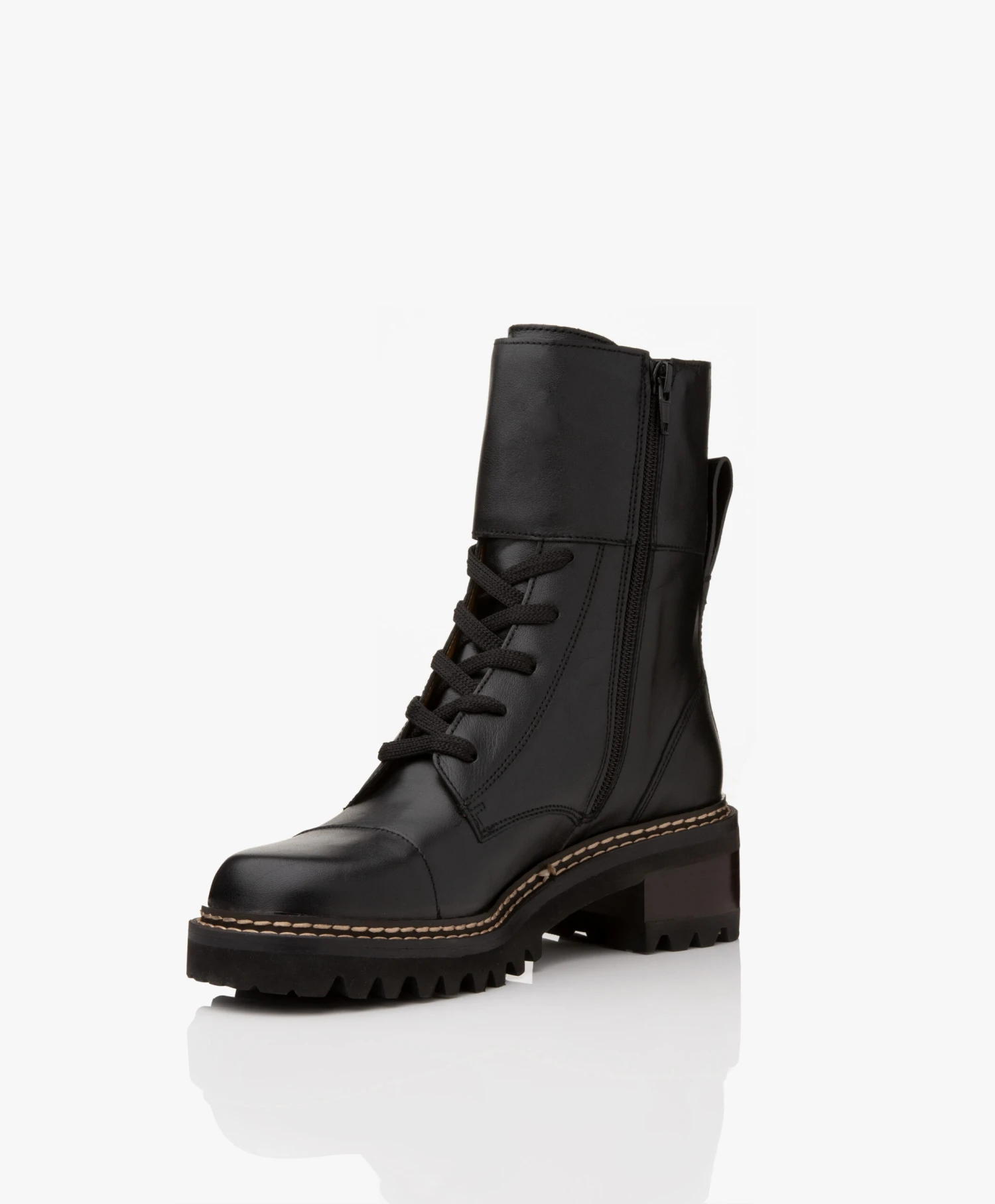 See By Chloé Mallory Combat Hoge Leren Enkellaarzen - Zwart 8 See By Chloé Mallory Combat Hoge Leren Enkellaarzen - Zwart - Afbeelding 8