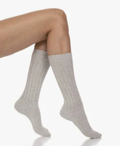 Skin Slouch Rib Gebreide Katoen-Cashmere Sokken - Lichtgrijs Mêlee