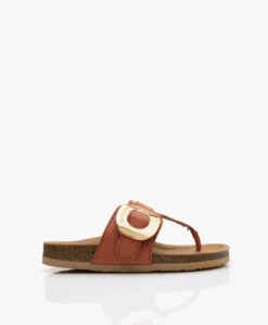 See By Chloé Chany Leren Teenslippers Met Kurkzool - Pastel Orange
