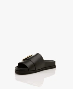 Closed Leren Slippers Met Gesp - Zwart -Mode Kleding 67a9e8a0 cb85 41ac 9212 e643f8c8019e 07