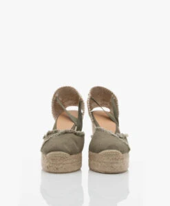 Castañer Clarina Raw Edge Sleehak Espadrilles - Olive -Mode Kleding 94136d5d 2d22 4b49 a610 443cabc86d77 04