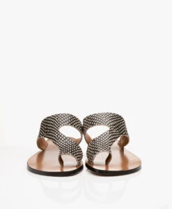 Atp Atelier Roma Snake Leren Teenslippers - Zwart/Off-White -Mode Kleding ATP Atelier Roma Black White Dot 04