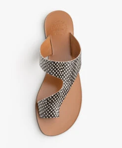 Atp Atelier Roma Snake Leren Teenslippers - Zwart/Off-White -Mode Kleding ATP Atelier Roma Black White Dot 07