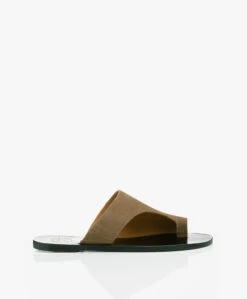 Atp Atelier Rosa Suède Leren Slippers - Kaki Bruin