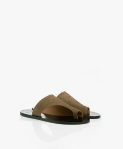 Atp Atelier Rosa Suède Leren Slippers - Kaki Bruin -Mode Kleding ATP Atelier Rosa Suede Khaki Brown 03