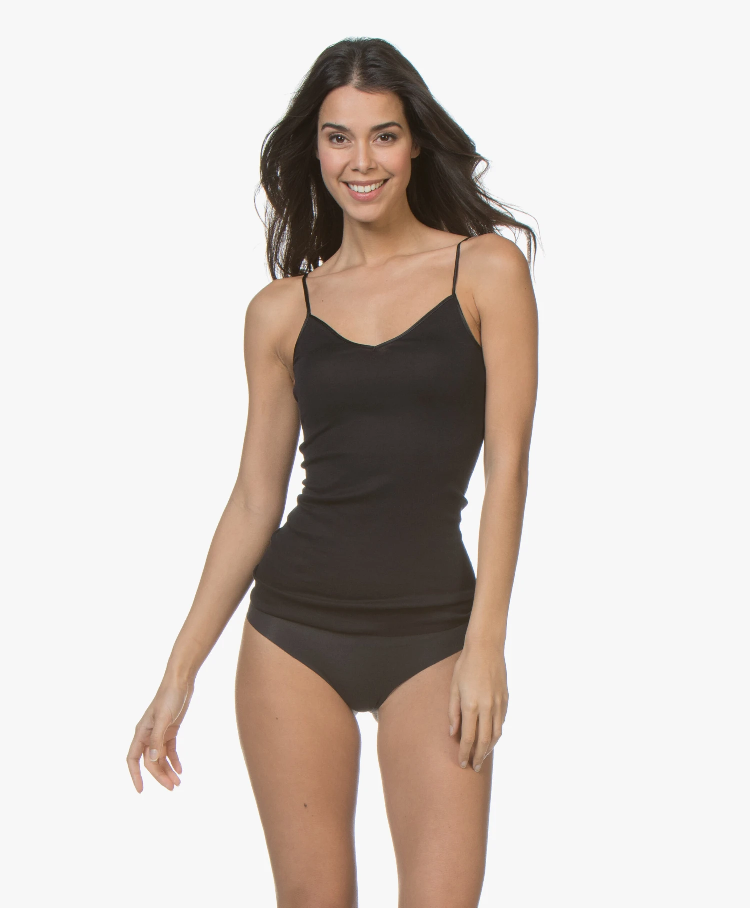 Hanro Cotton Seamless V-Hals Spaghetti Top - Zwart 13 Hanro Cotton Seamless V-Hals Spaghetti Top - Zwart - Afbeelding 13