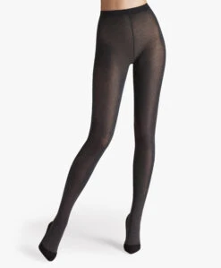 Wolford Cotton Velvet 90 Panty - Zwart Mêlee