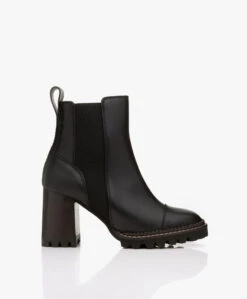 See By Chloé Leren Chelsea Boots Met Hak - Zwart