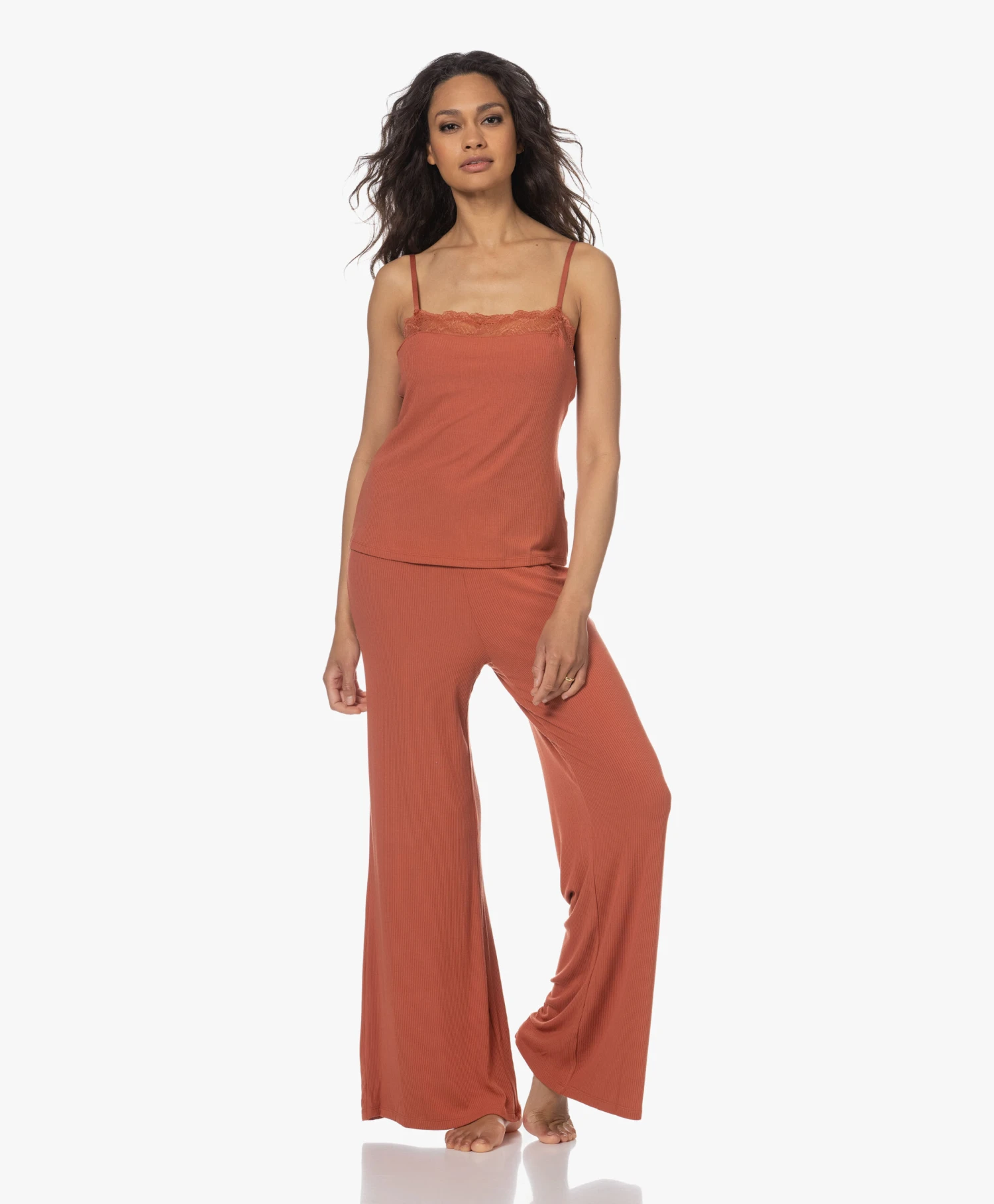 Calvin Klein Modal Rib Jersey Camisole Met Kant - Copper 2 Calvin Klein Modal Rib Jersey Camisole Met Kant - Copper - Afbeelding 2