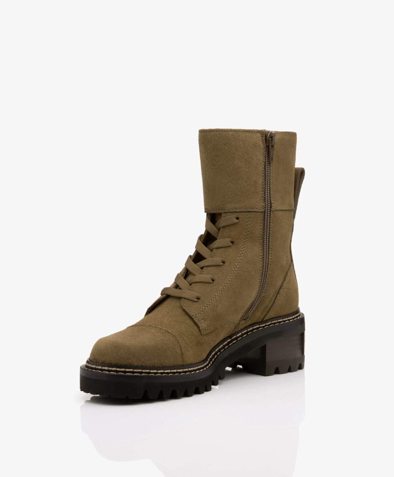 See By Chloé Mallory Combat Hoge Leren Enkellaarzen - Olive 9 See By Chloé Mallory Combat Hoge Leren Enkellaarzen - Olive - Afbeelding 9